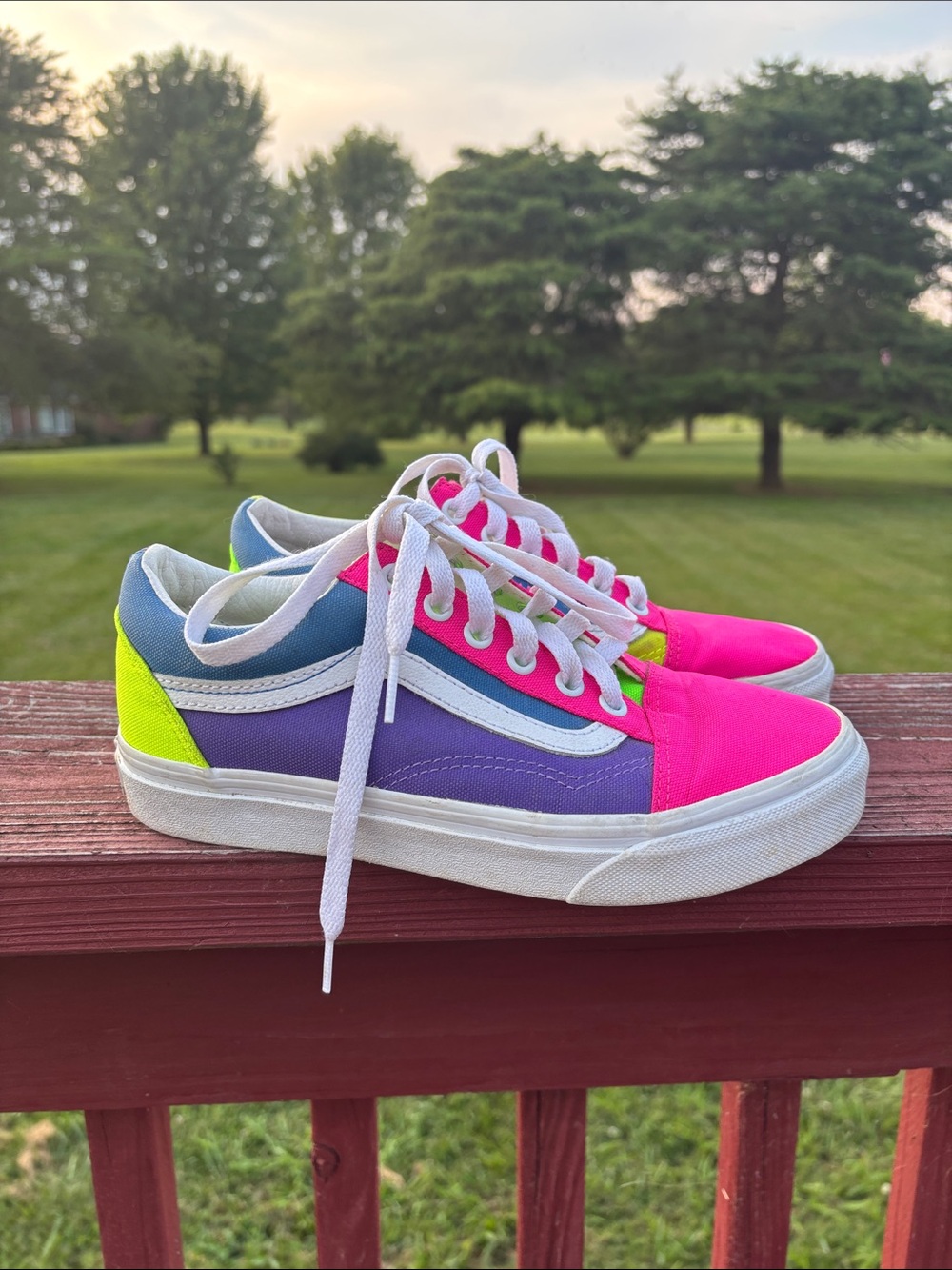 Vans Low-Top Sneakers - Neon Pink, Purple, Blue & Yellow Women’s 6.5